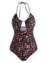 Leopard Print Cutout Cinched One-piece Swimwear