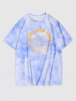 Letter Floral Printed Tie Dye T-shirt