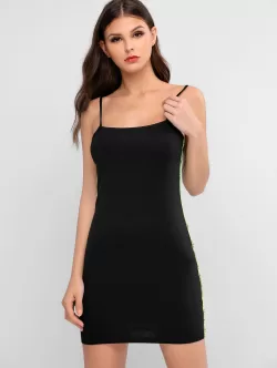 Letter Neon Side Cami Bodycon Dress