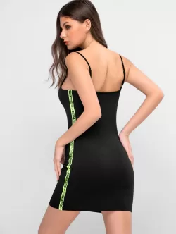Letter Neon Side Cami Bodycon Dress