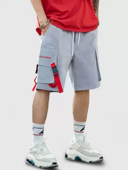 Letter Print Bucket Strap Design Cargo Shorts