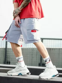 Letter Print Bucket Strap Design Cargo Shorts