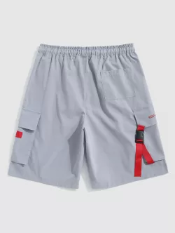 Letter Print Bucket Strap Design Cargo Shorts
