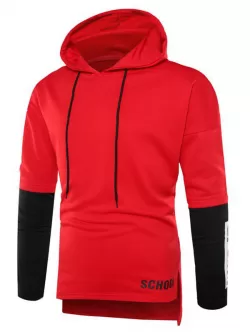 Letter Print Color Block Pullover Hoodie