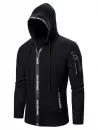 Letter Print Drawstring Knitted Hooded Cardigan