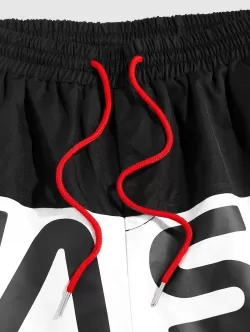 Letter Printed T-shirt And Colorblock Shorts Set