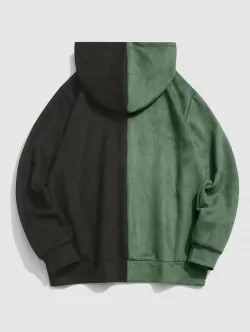 Letters Embroidered Two Tone Suede Hoodie