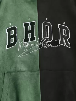 Letters Embroidered Two Tone Suede Hoodie