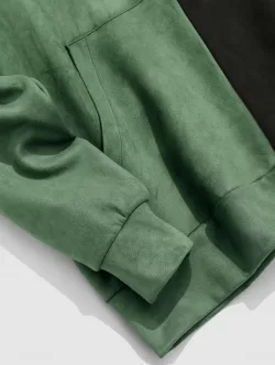 Letters Embroidered Two Tone Suede Hoodie