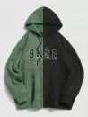 Letters Embroidered Two Tone Suede Hoodie