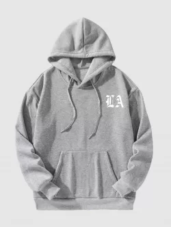 Letters Print Drawstring Fleece Hoodie
