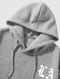 Letters Print Drawstring Fleece Hoodie