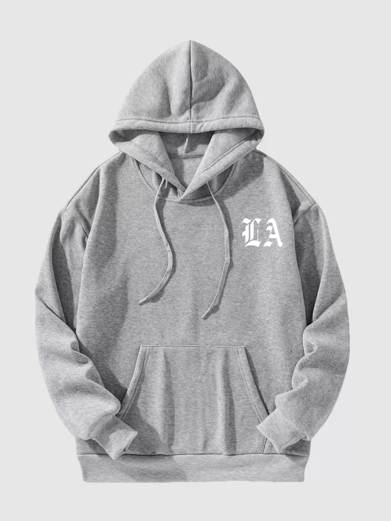 Letters Print Drawstring Fleece Hoodie