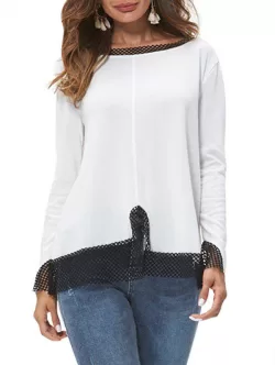Long Sleeve Contrast Fishnet Panel Top