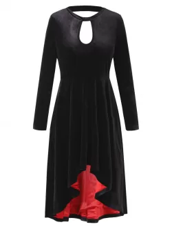 Long Sleeve High Low Velvet Dress
