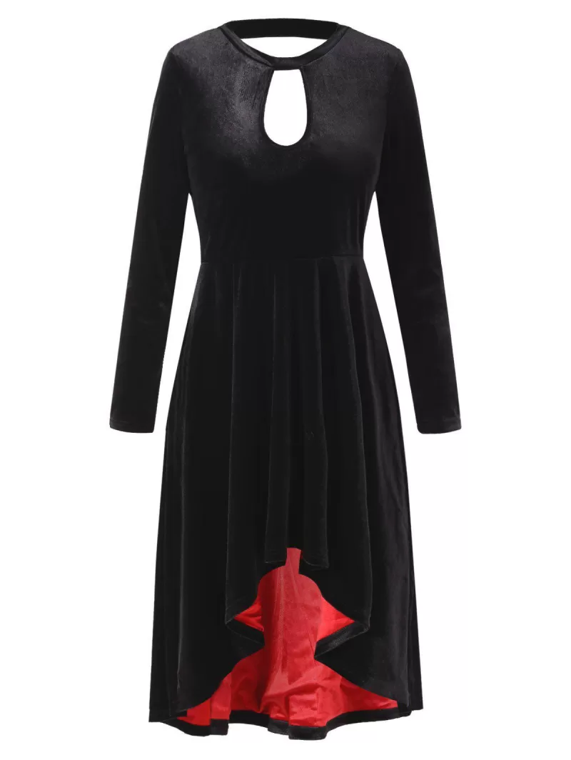 Long Sleeve High Low Velvet Dress