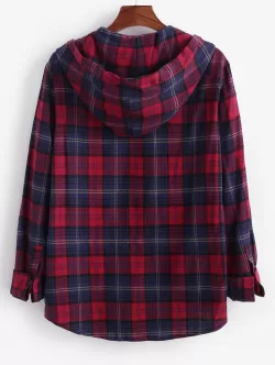 Long Sleeve Plaid Hooded Shirt Jacket