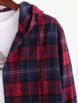 Long Sleeve Plaid Hooded Shirt Jacket