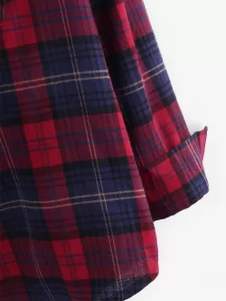 Long Sleeve Plaid Hooded Shirt Jacket