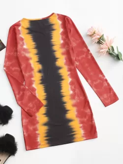 Long Sleeve Tiger Tie Dye Mini Dress