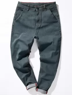 Loose Fit Zipper Fly Suture Pockets Harem Jeans