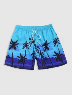 Matching Couple Swimwear V Wired Bikini And Coconut Palm Hawaiian Beach Shorts