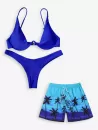 Matching Couple Swimwear V Wired Bikini And Coconut Palm Hawaiian Beach Shorts