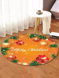 Merry Christmas Ball Printed Round Floor Rug