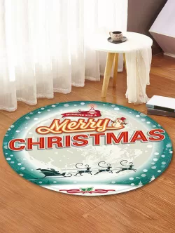 Merry Christmas Moon Pattern Round Flannel Rug