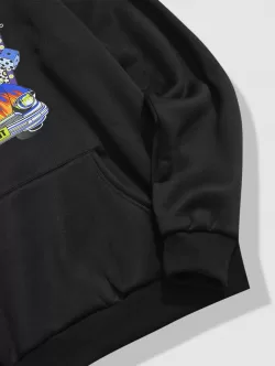 Music Car Graphic Fleece-lined Colorblock Hoodie