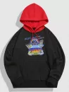 Music Car Graphic Fleece-lined Colorblock Hoodie