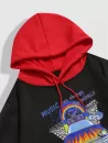 Music Car Graphic Fleece-lined Colorblock Hoodie