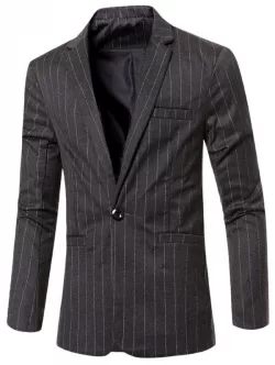 Notched Lapel Collar Stylish Single Button Striped Slim Fit Blazer For Men