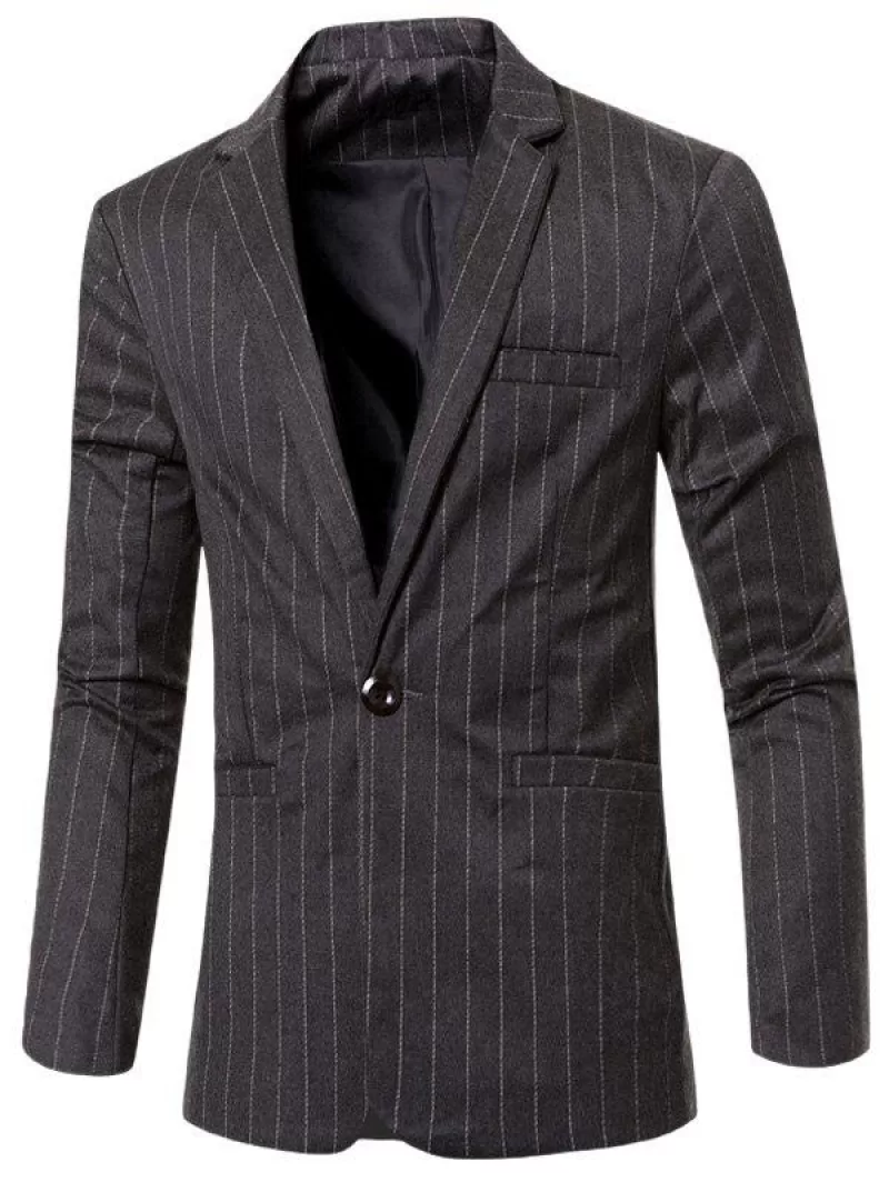 Notched Lapel Collar Stylish Single Button Striped Slim Fit Blazer For Men