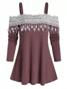 Open Shoulder Tassel Lace Insert Longline T Shirt