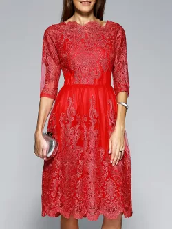 Ornate Laciness Mesh Dress For Women
