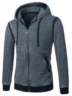 Panel Design Fleece Zip Up Hoodie