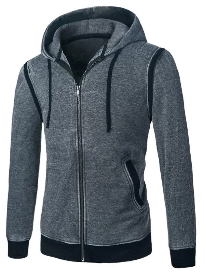 Panel Design Fleece Zip Up Hoodie