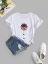 Patriotic American Flag Sunflower Print Short Sleeve T Shirt