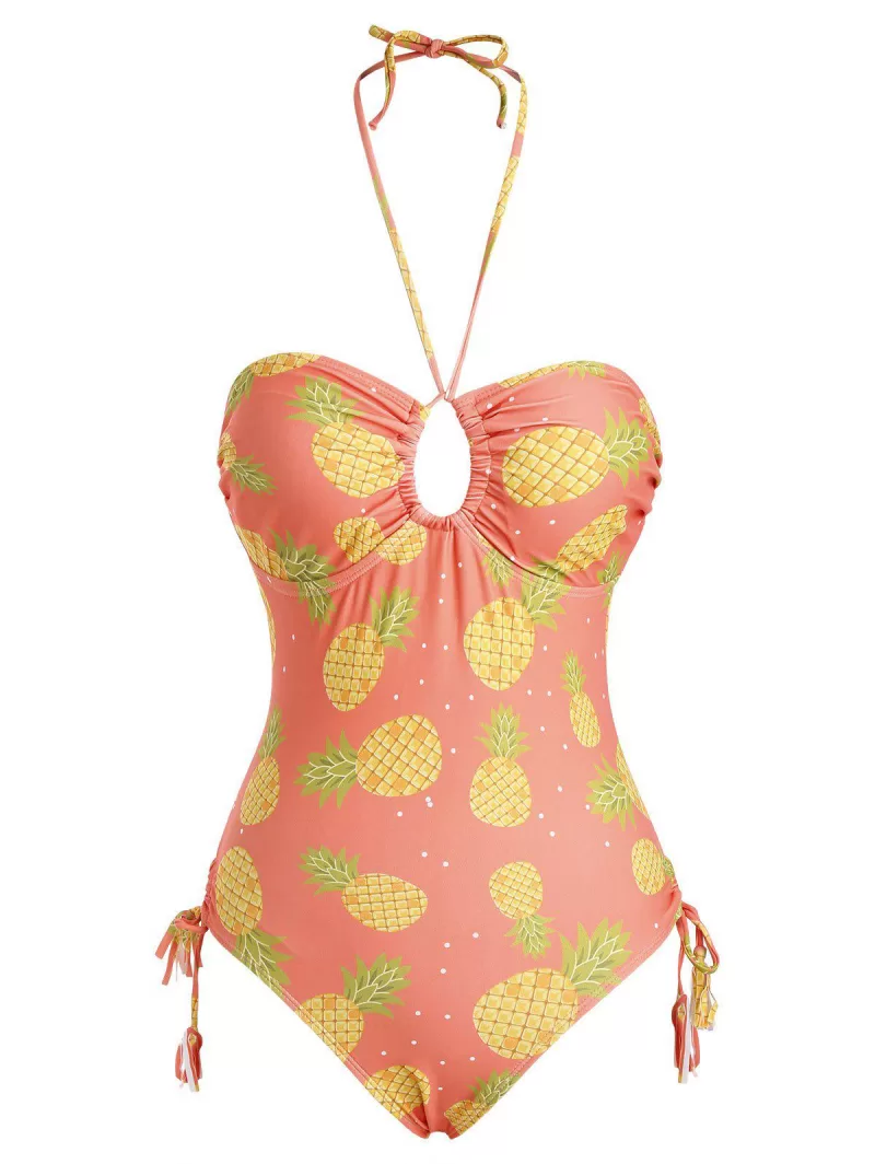 Pineapple Halter High Leg One-piece Swimsuit