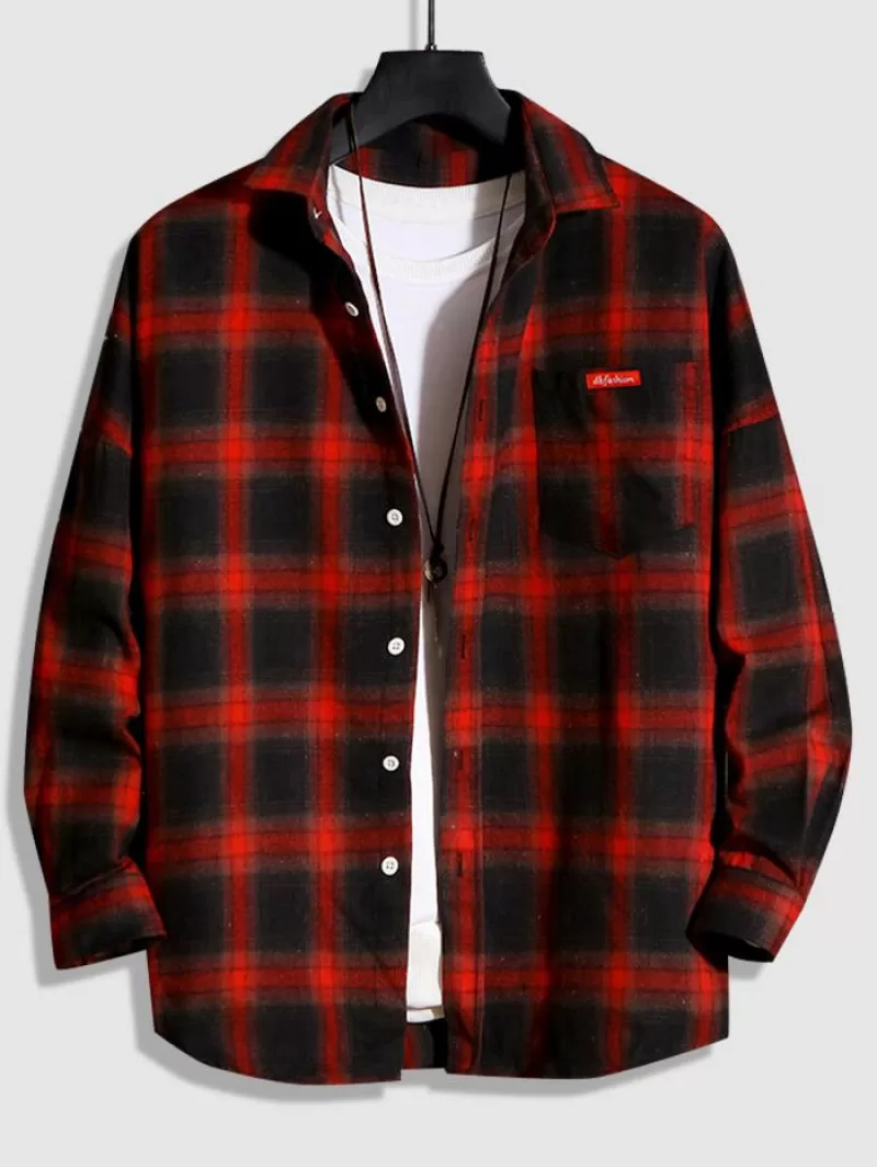 Plaid Drop Shoulder Long Sleeve Shirt