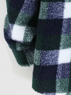Plaid Pocket Button Up Teddy Fluffy Shirt Jacket