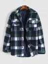 Plaid Pocket Button Up Teddy Fluffy Shirt Jacket