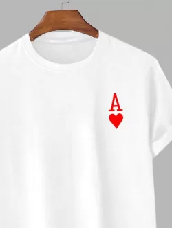 Playing Card Heart A Cotton T-shirt With Ripped Jeans Two Piece Set