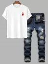 Playing Card Heart A Cotton T-shirt With Ripped Jeans Two Piece Set
