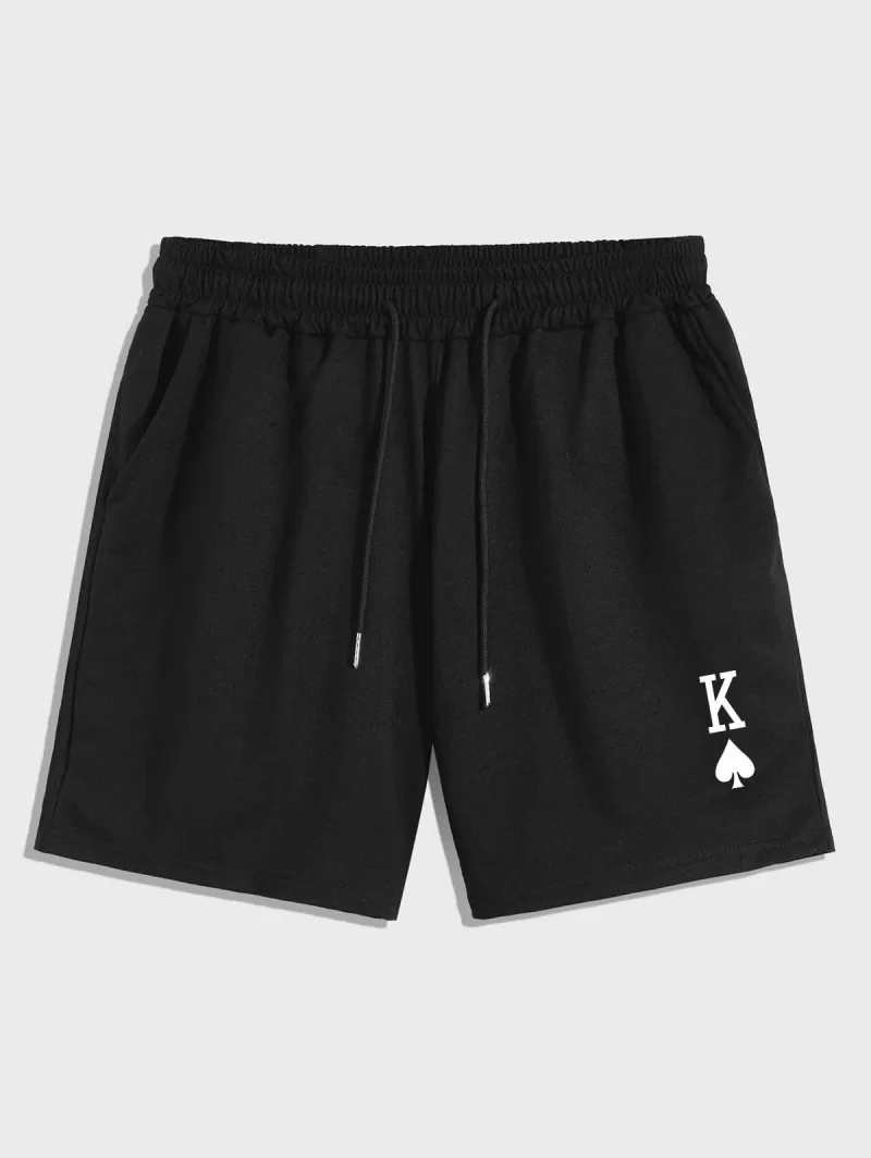 Playing Card Pattern Drawstring Sports Shorts