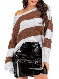 Pointelle Knit Striped Oversized Sweater