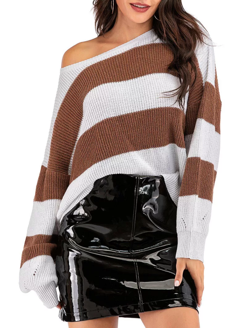 Pointelle Knit Striped Oversized Sweater