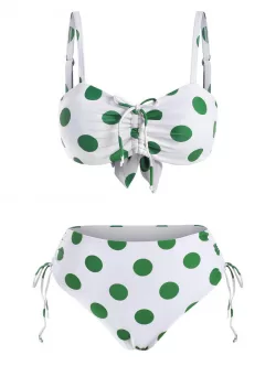 Polka Dot Cinched Ruched Full Coverage Bikini Swimwear