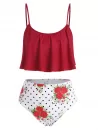 Polka Dot Floral Mix And Match Flounce Tankini Swimwear